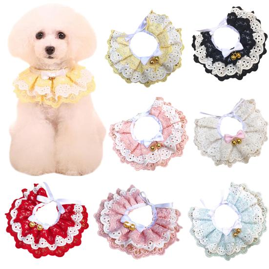 Pet Dog Cats Puppy Three-layer Lace Bowknot Bell Collar Bib Necklace Neck Strap