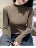 Ribbed Double-Sided Fleece Women's Slim-Fit Long Sleeve Half-High Neck Top