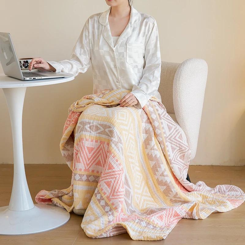 Pătură de vară din tifon de bumbac 100% cuvertură de pat respirabilă pat jacquard în carouri pat ușor Pături și cuverturi de pat care nu se micșorează