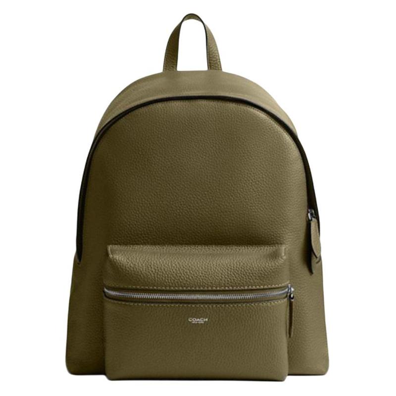 

COACH Ridge 35 Metal Logo Cowhide Backpack Large Men s Olive Green золотий