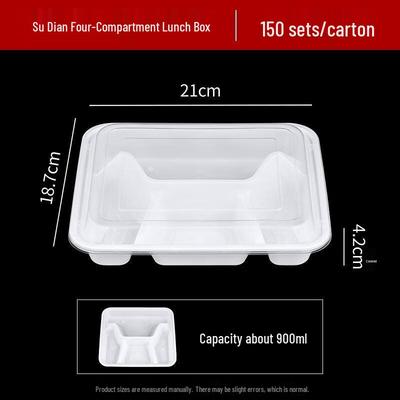 Boîtes repas jetables à 4 compartiments avec couvercles, 150 ensembles