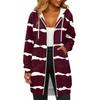 Women's Fashionable Striped Printed Long Sleeved Drawstring Hooded Zipper Pocket Long Casual Sweatshirt Jacket