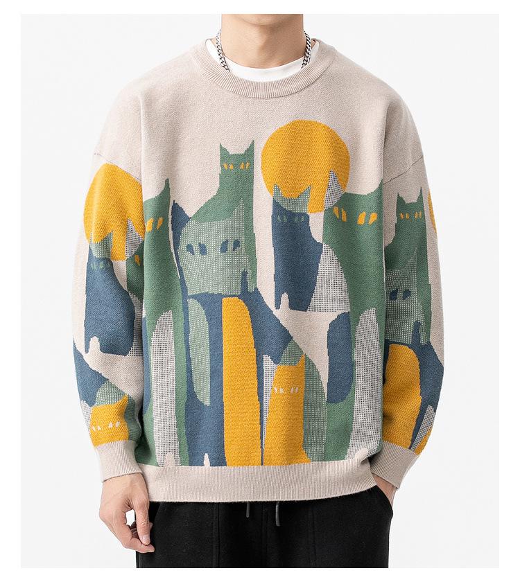 2025 Trendy Men's Jacquard Knit Sweater - Autumn/Winter Round Neck, Casual & Versatile for Couples.