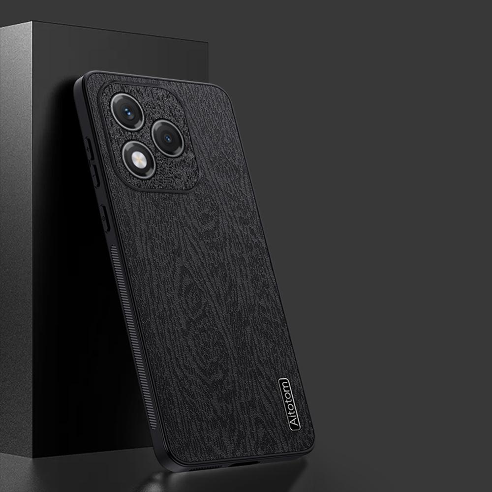 

For Honor 400 Lite Case Wood Texture PU Leather Coated PC TPU Phone Cover Grey