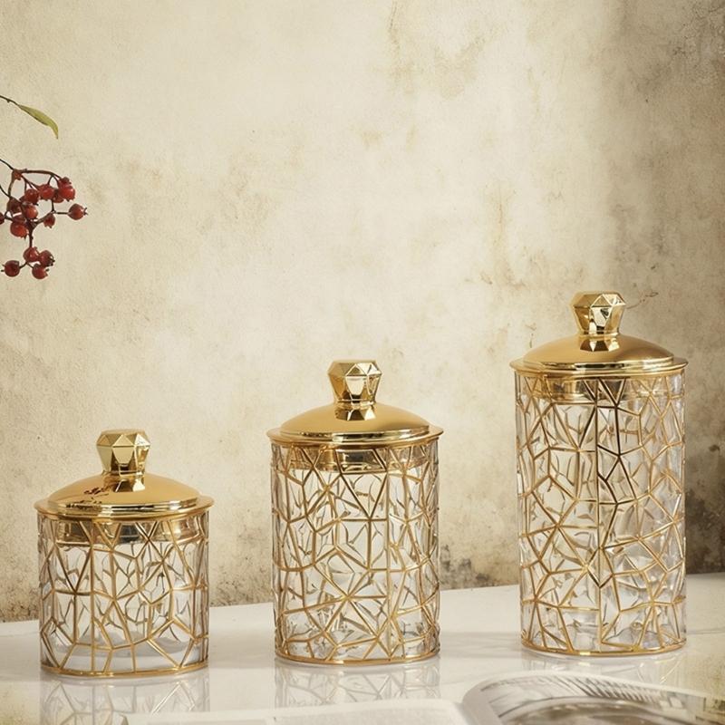 3 Pieces Gold Foil Candy Storage Container Clear PET Jars With Airtight Lids For Kitchen Pantries Organization