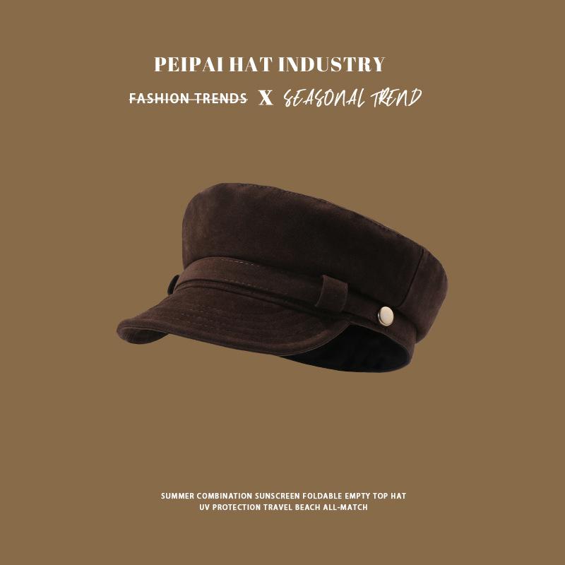 

Octagon hat vintage navy style high-end painter hat can be rolled up brim newsboy hat M（56-58cm）