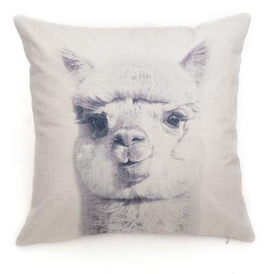 1 funda de almohada de lino con patrón de animales de dibujos animados, decoración para el hogar y la oficina, funda para cojín de asiento(Alpaca)