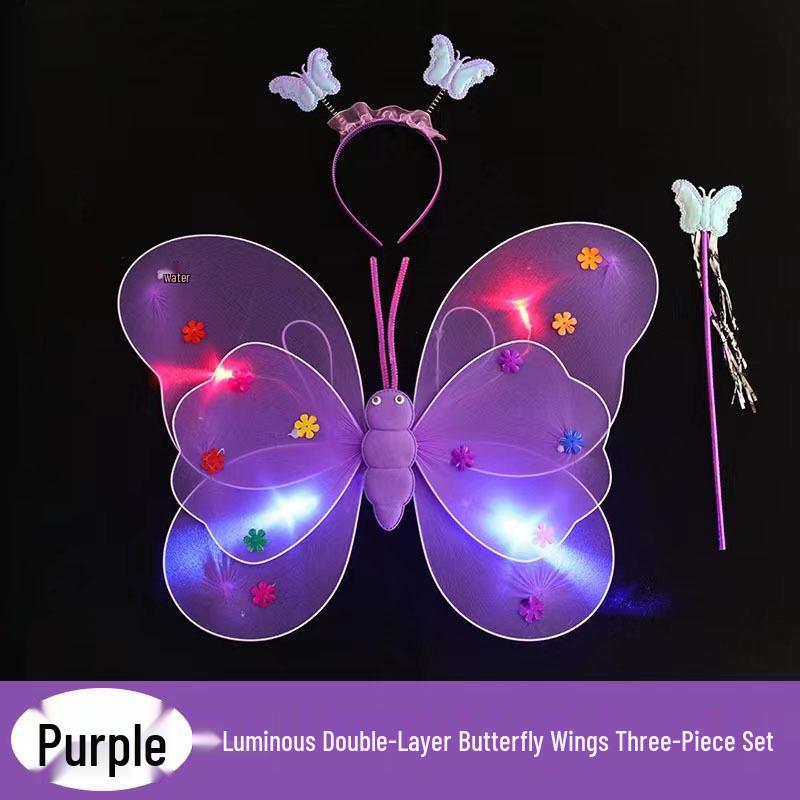 Illuminated Butterfly Wings Set: Light-Up Three-Piece for Children's Performances and Night Markets