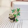 Rhinestone Cute Panda Brooch Creative Bamboo Animal Design Anti-scratch Jewelry for Women Jacket Backpack Travel Wear