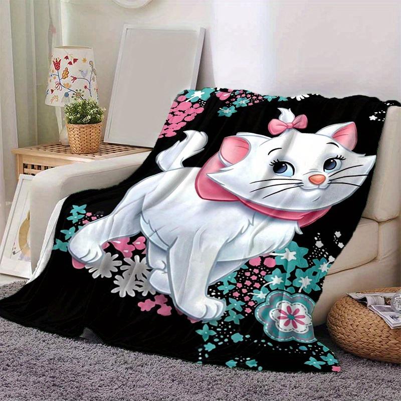 1PC Cartoon Marie Cat Print Blanket, Seasonal Universal, Home Decoration, Throw, Quilt, Soft Flannel Throw Blanket, Versatile & Cozy for Bedroom,Cute