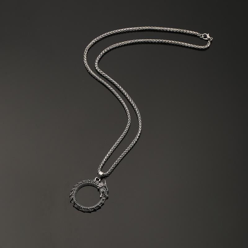 Minimalist Vintage Dragon Pendant Necklace Men's Viking Style Party Accessory