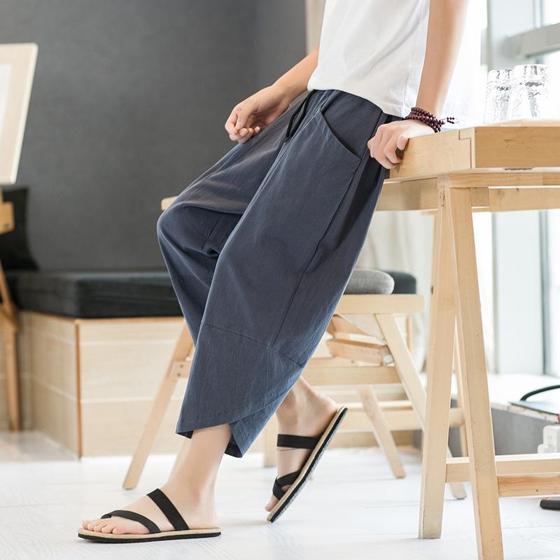 Men's Lightweight Cotton-Linen Wide-Leg Casual Pants