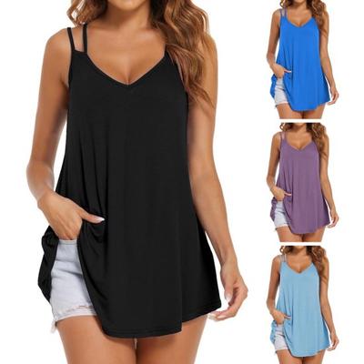 Lässige Tanktops für Damen, V-Ausschnitt, doppelte Spaghettiträger, Weste, lockere Passform, weiches, bequemes Leibchen