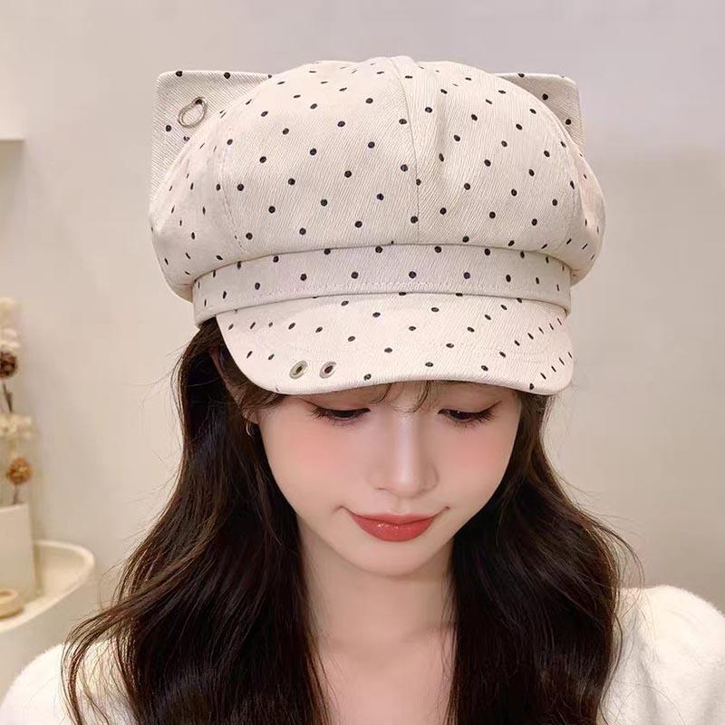 Cute cat ears polka dot newsboy hat children spring and autumn new fashion octagonal hat show face little painter hat