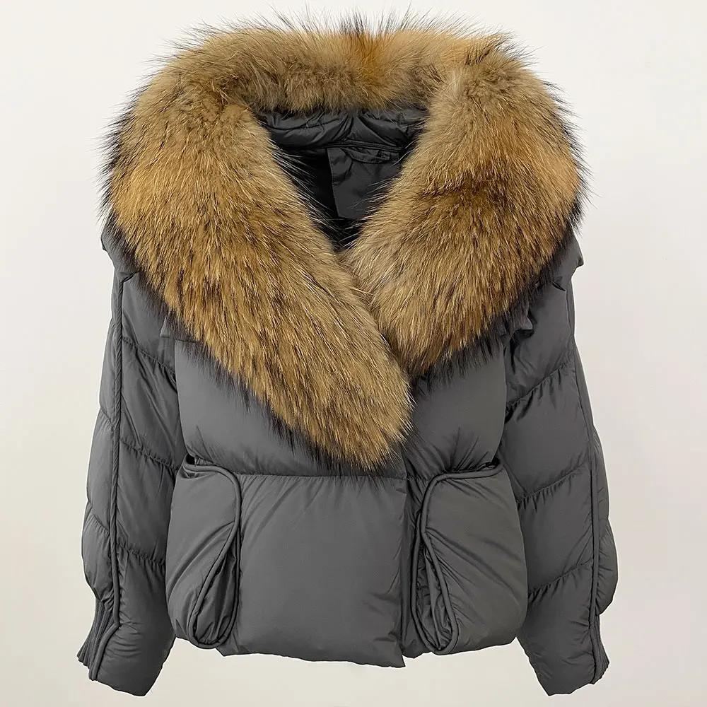 OFTBUY 2024 Winter Jacket Women Natural Real Raccoon Fox Fur Collar White Duck Down Coat Thick Warm Streetwear Casual Outerwear