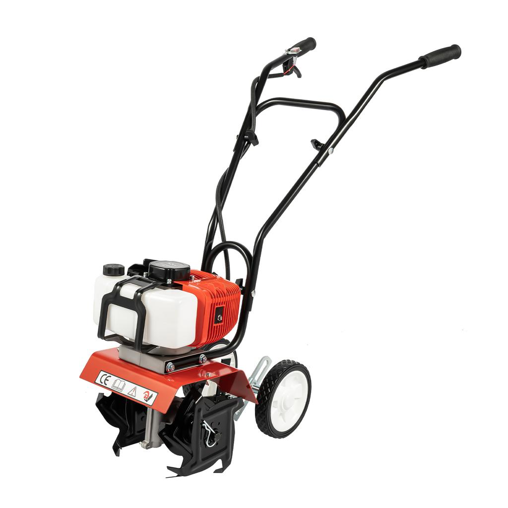 Garden Tiller with Four Manganese Steel Blades,1700W Engine,52CC Displacement,6500-7000rpm,Two Adjustable Wheels,for Greenhouses