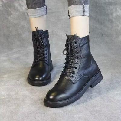 Dameslaarzen 2026 Nieuwe Lente en Herfst Zachte Zool Enkele Leren Laarzen Korte Laarzen Leren Schoenen