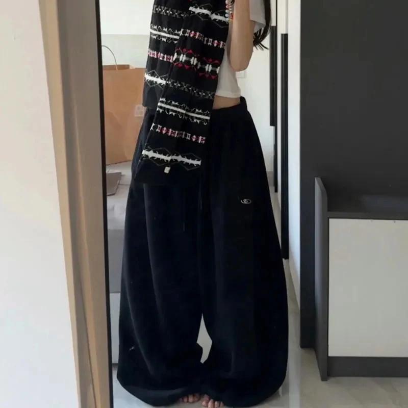 VIONA American Retro Hip-Hop Oversized Woman Black Casual Sweatpants Korean Streetwear Loose Jogging Pants High Waist Wide-Leg Pants