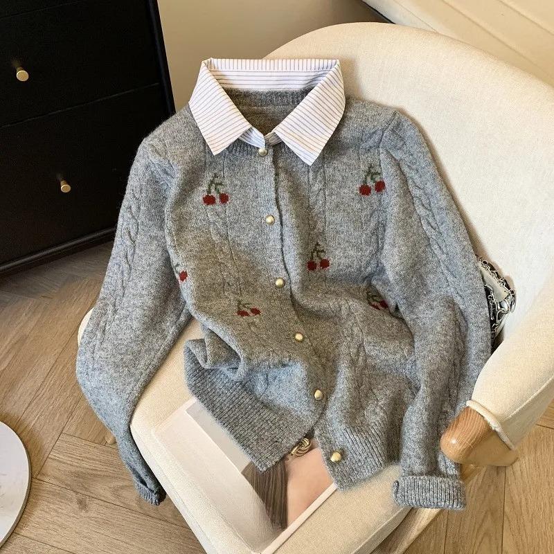 Autumn Winter Fashion Women's Elegant Knitted Cardigan Flip Collar Casual Solid Color Thick Warm Sweater Jumper