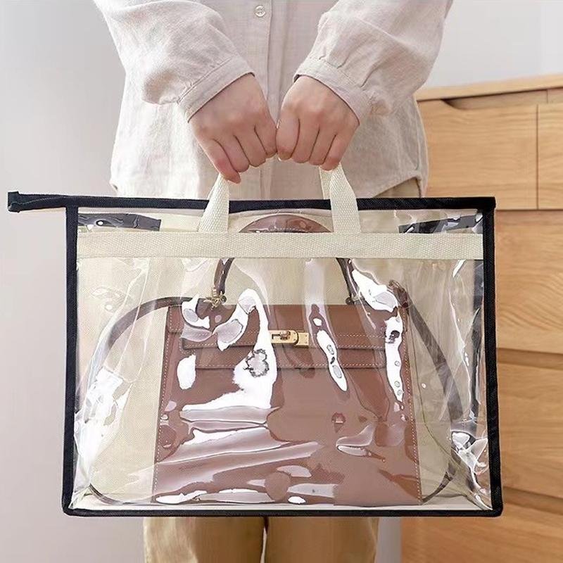 Transparent Handbag Dust Bag, Waterproof PVC Material, With Fabric Handle, Visible Handbag, Used For Wardrobe Handbag Storage
