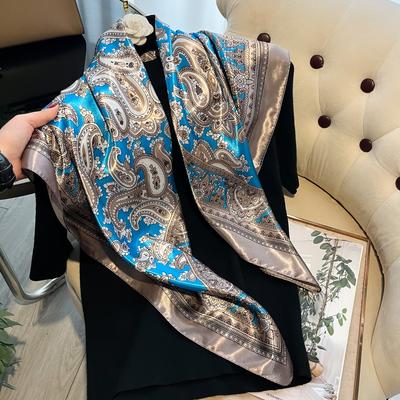 Luxury  90*90Cm Paisley Square Scarf Women Hijab Bandana Headband Ladies Shawls Bag Wrap Muffler Neckerchief Foulard