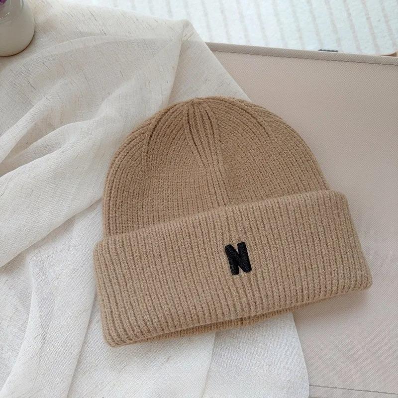 Korean Children's Autumn Winter New N-letter Knitted Hats for Boys Girls Simple Versatile Baby Foreign-style Wool Pullover Hat