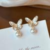 Hot Selling Butterfly Pearl Earrings for Women, Fashionable, High-end, Light Luxury, Enamel Craft Design, Whitening Earrings