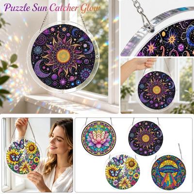 Acrylic Sun Catcher Window Hanging Ornament with Celestial Design 2D Round Shape Decorative Suncatcher for Indoor Outdoor Display