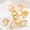 European and American sweet and cool ins style geometric baroque pearl ring set, personalized liquid metal glossy ring