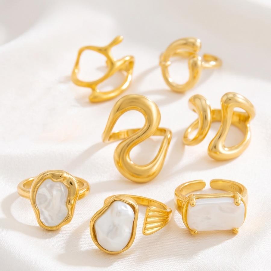 European and American sweet and cool ins style geometric baroque pearl ring set, personalized liquid metal glossy ring