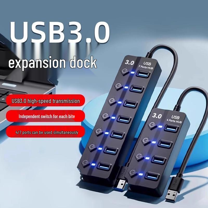 USB 3.0 7-Port Hub Extender for Laptop/Desktop Expansion and Charging