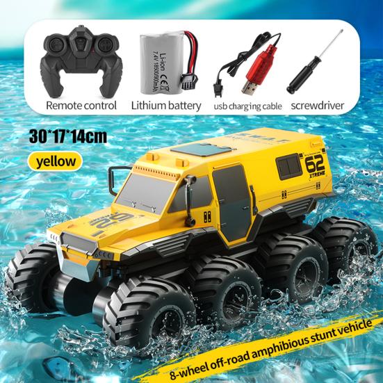 Amphibious 2.4GHz Remote Control Truck 8 Wheels Waterproof All Terrain RC Stunt Car