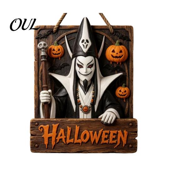 Ghost Wall Ornament Vintage Wooden Halloween Welcome Door Hanger, Pumpkin Skull Witch Farmhouse Hanger Sign, Hanging Decor for Front Porch Decoration