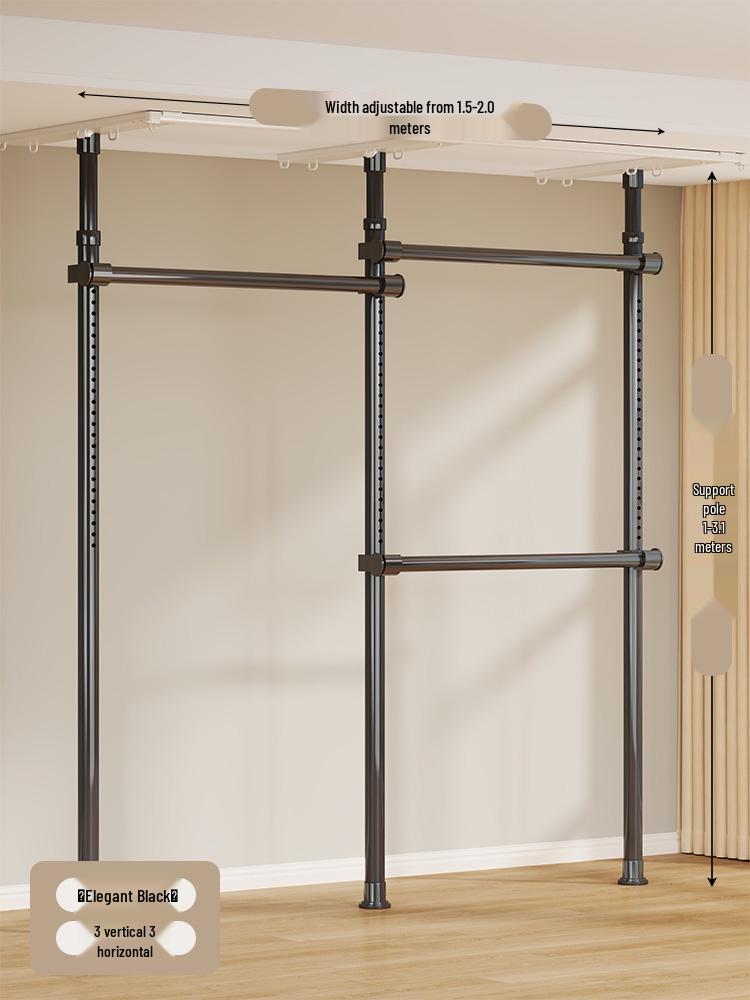 Floor-Standing Clothes Rack: Bedroom Hanger, Retractable Drying Rod, Coat & Hat Rack.