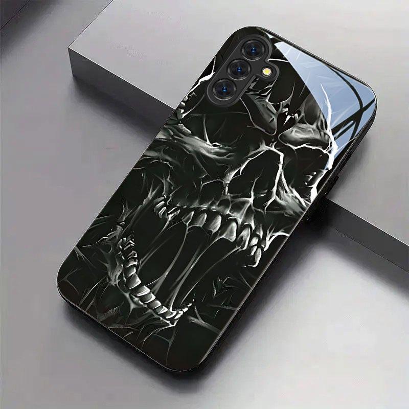 Dunkles Totenkopfmuster Glas Handyhülle geeignet für Samsung Galaxy S26 S25 S24 S23 S22 S20 FE/Ultra/Plus Anti-Drop-Rückseite