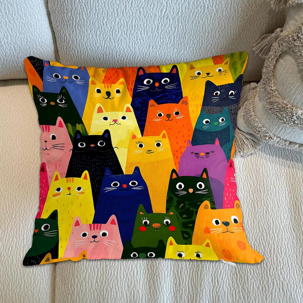 Kawaii Cats Ornamental Pillows Decorative Cushion Covers 45X45 Cushions Cover Home Decor Items Decorations Bedroom