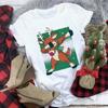 Women's Crew Neck Short Sleeve Graphic Print Christmas T-Shirts Loose Fit Casual Tees