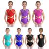 Girls Sparkly Leotard Rhinestone Decorated Keyhole Back Design Sleeveless Bodysuit Figure Skating Wear