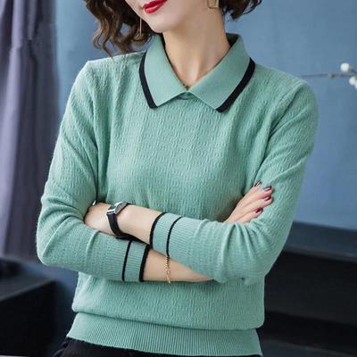 Patchworkowa koszula w paski sweter z dzianiny damskie wiosna wąska dzianina topy Casual wywijany kołnierzyk z długim rękawem sweter damski
