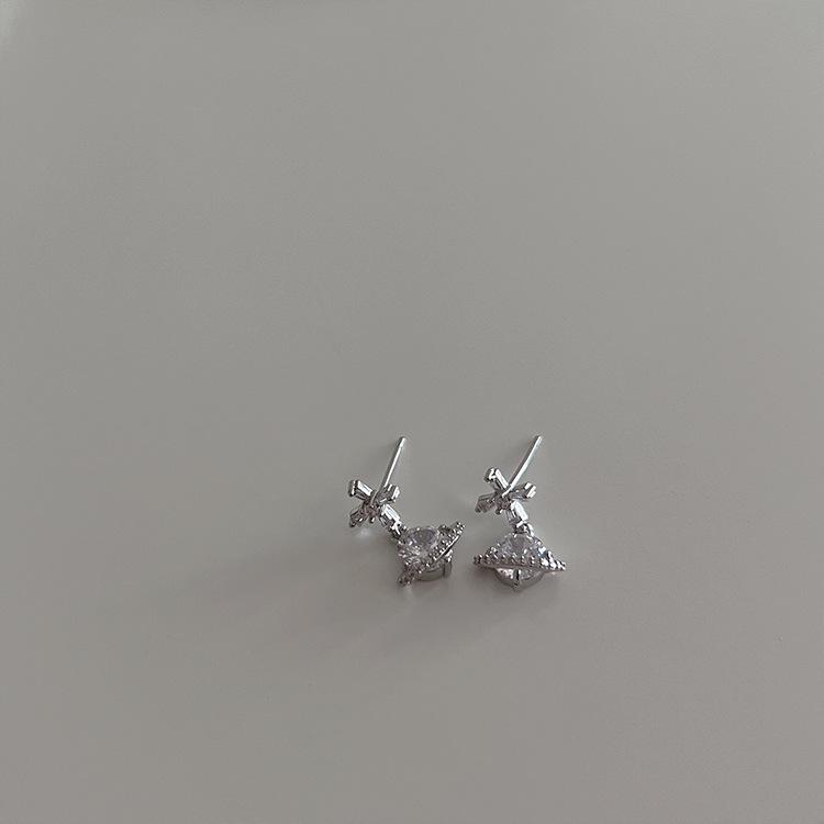 Korean Zircon Planet Stud Earrings: Versatile, Simple, and Stylish Women's Fashion Jewelry