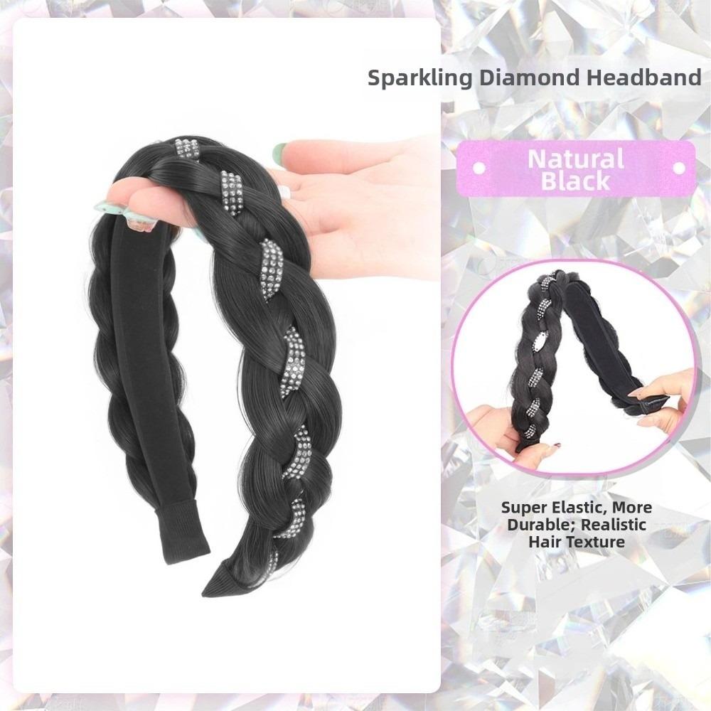 

Head Hoop Rhinestones Twist Braided Hairband Synthetic Fishbone Braids Hair Bands for Lazy Girls