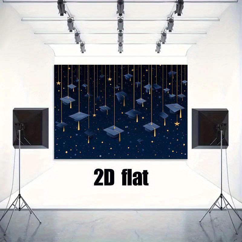 1pc Graduation Background Cloth - Elegant Navy Blue and Gold Degree Cap Decoration No Power Required