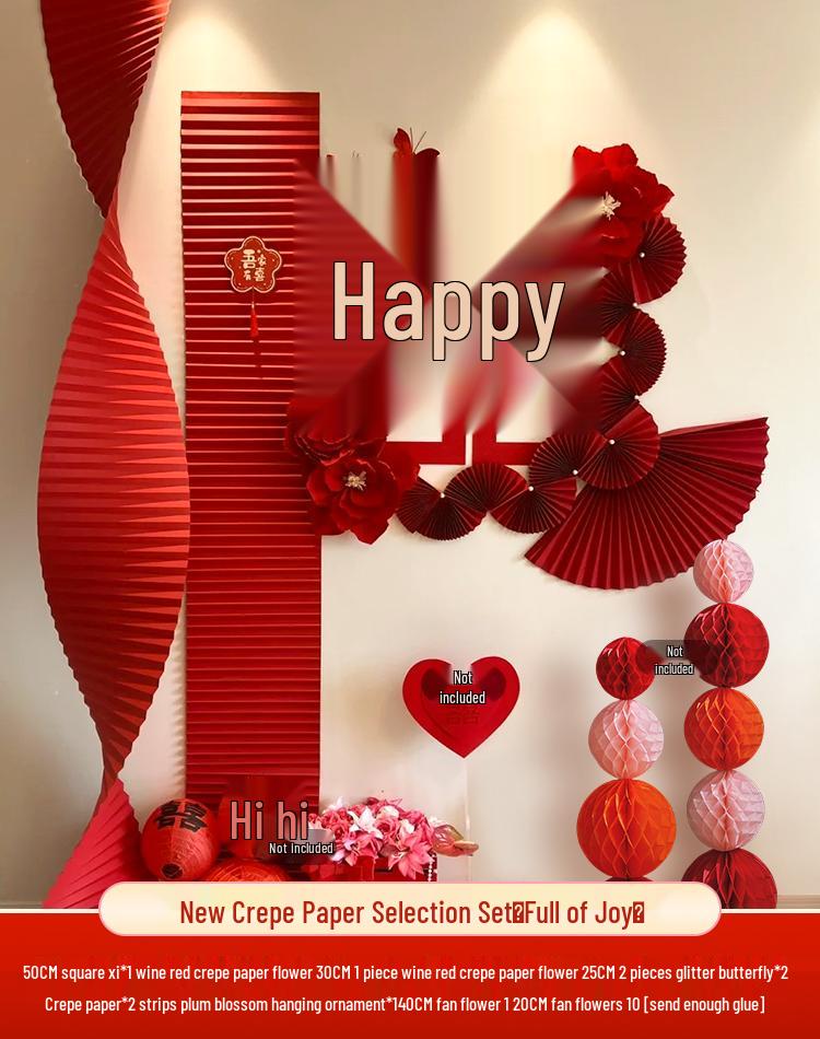 Wedding Room Decoration Set with Bride and Groom Double Happiness Stickers