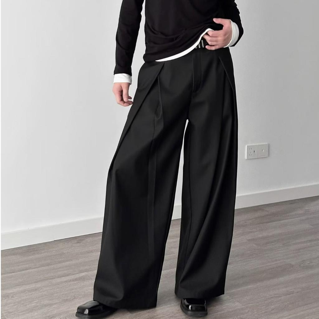 Herren Sommer Design Falten A-Linie Weite Beine Hose Lässig Lockerer Schnitt Fließend Bodenlang Anzugshose