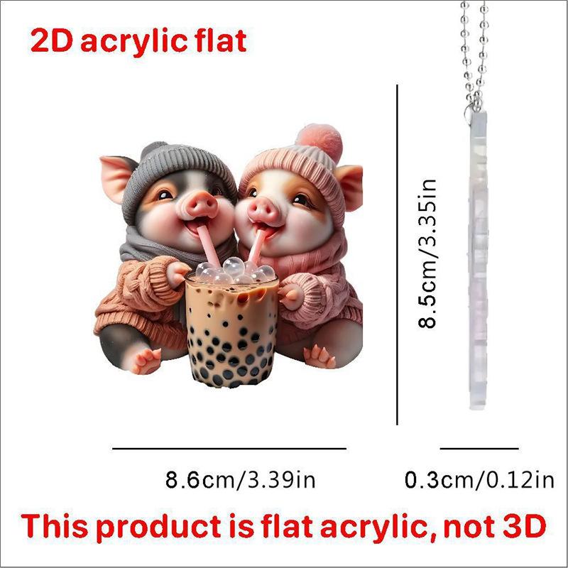 Cute Pig Car Interior Acrylic Pendant Lovely Auto Keychain Hanging Ornament Universal Fit Car Decoration Accessories For Key Bag