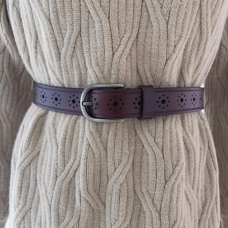 Women Leather Belt With Alloy Buckle And Holes For Casual And Office Wear
