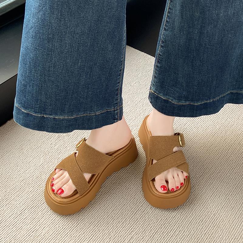 CRLAYDK Slide Sandals for Women with Soft Footbed and Strap Buckle Ladies Platform Open Toe Walking Casual Slippers