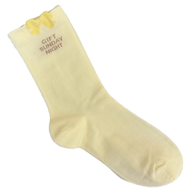 

Женские носки с бантиком до середины икры, во французском милом стиле преппи, с надписями, хлопковые носки 1 pair