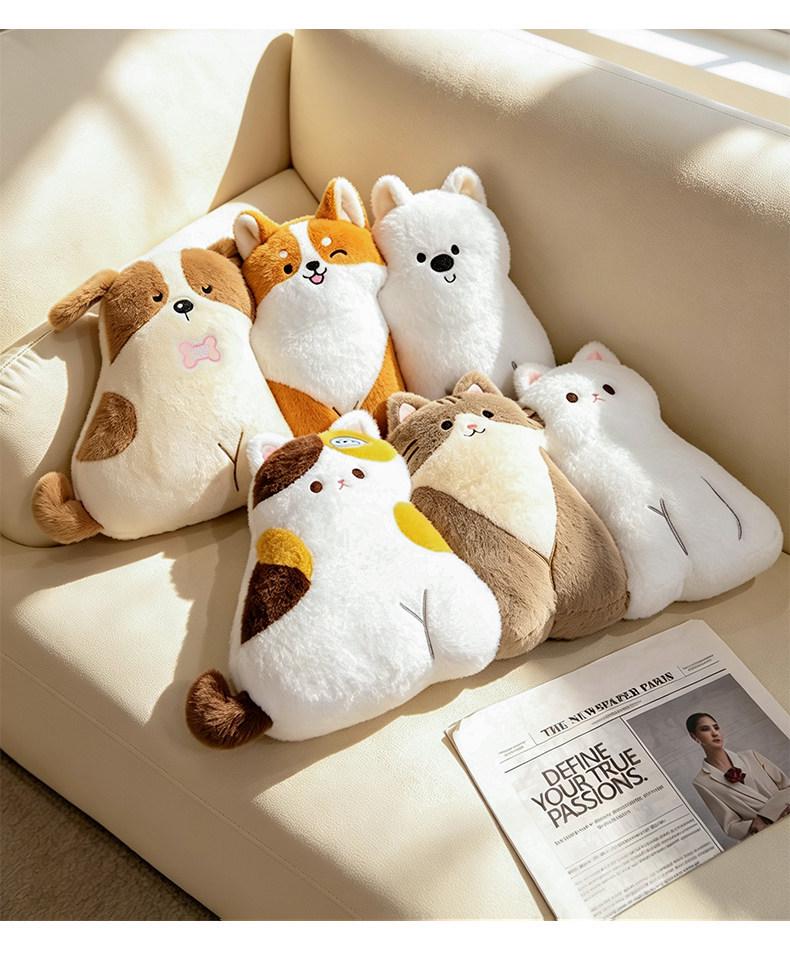 Pet-Themed Cat and Dog Hugging Pillow: Cozy Sofa and Bedroom Back Cushion with Adorable Multi-Pet Design