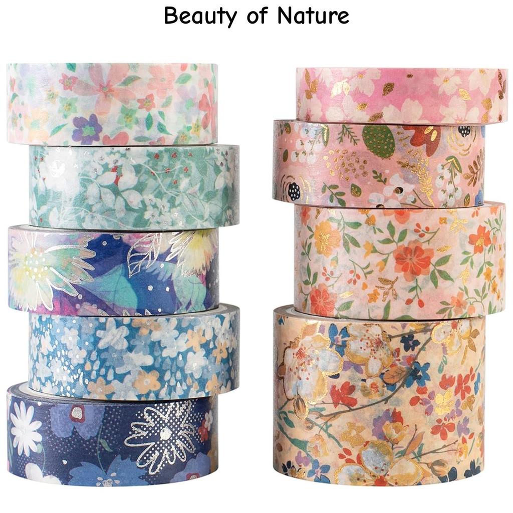 9 Rolls Mystic Gold Washi Tape Set Wide Gold Silver Foil Masking Tape Adhesive Decorative Stickers for Arts DIY Crafts